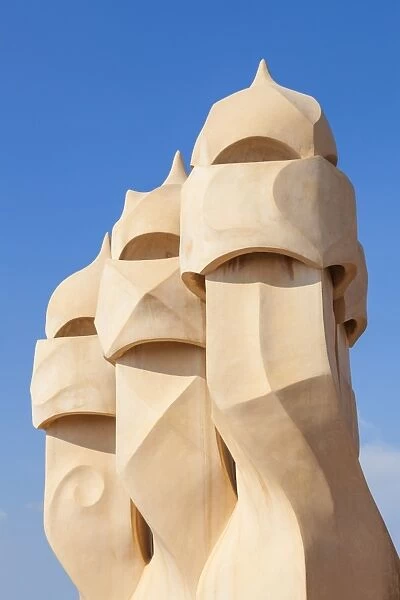 Chimney sculptures on the roof of Casa Mila (La Pedrera) by Antoni Gaudi, UNESCO