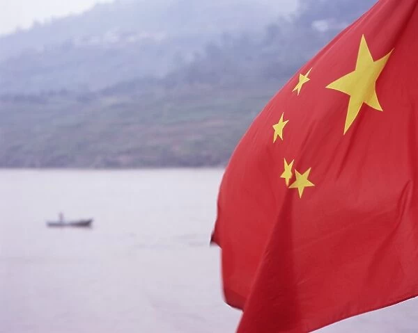 Detail of the Chinese flag flying, Yangtze (Yangtse) (Yangzi) River, China, Asia