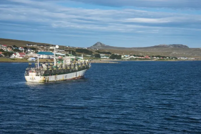 Framed Print : Chinese squid trawler in Stanley, capital of the Falkland Islands, South America Framed Print : Chinese squid trawler in Stanley, capital of the Falkland Islands, South America