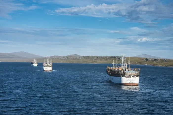 Framed Print : Chinese squid trawler in Stanley, capital of the Falkland Islands, South America Framed Print : Chinese squid trawler in Stanley, capital of the Falkland Islands, South America