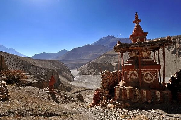 Chortens (stupas) in Tangbe village, Mustang, Nepal, Asia
