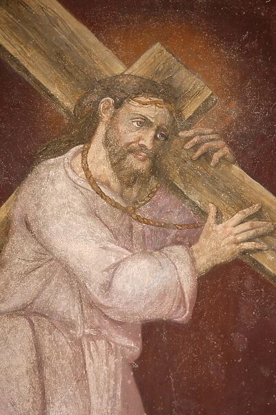 Detail of Christ carrying his cross, San Jeronimos church, Madrid, Spain, Europe