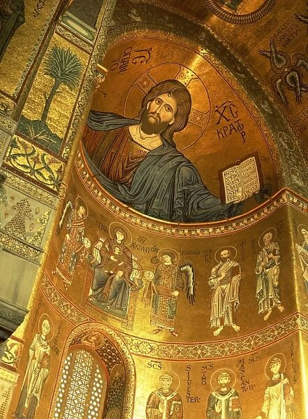 Christ Pantocrator above Madonna, angels and apostles, late 12th century mosaics in apse in the cathedral, Monreale, Sicily