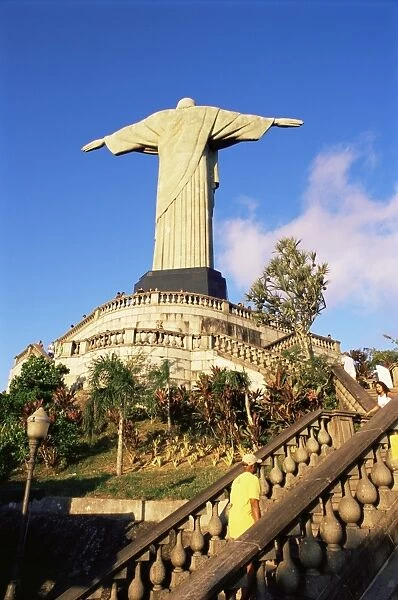 Christ the Redeemer statue from rear, Corcovado, Rio de Janeiro, Brazil, South America