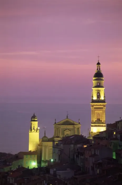 Framed Print : Christian church of St. Michel at dusk, Menton, Alpes Maritimes, Provence Framed Print : Christian church of St. Michel at dusk, Menton, Alpes Maritimes, Provence