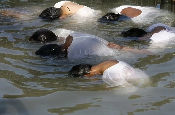 Christian pilgrims in Jordan River, Yardenit, Israel, Middle East