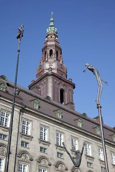 Christiansborg Palace and statues, Copenhagen, Denmark, Scandinavia, Europe