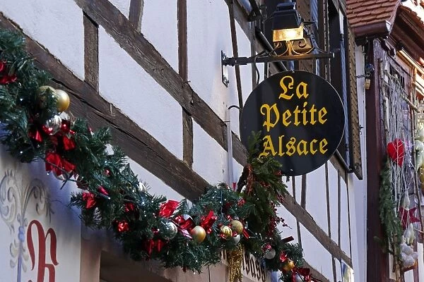 Christmas decoration in the old town Petite France, Strasbourg, Alsace, France, Europe