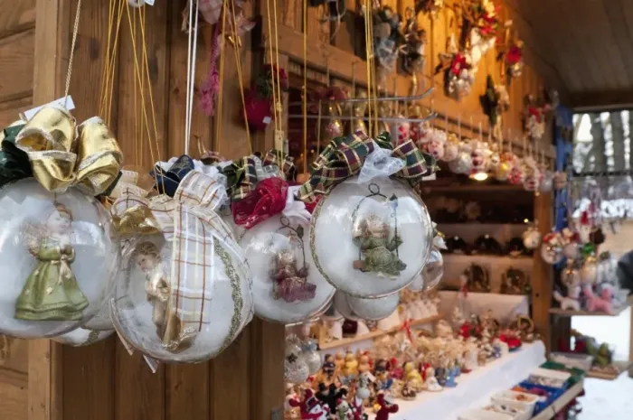Framed Print : Christmas decorations of angels in glass balls at stall, Christmas Market at Schlosspark Framed Print : Christmas decorations of angels in glass balls at stall, Christmas Market at Schlosspark