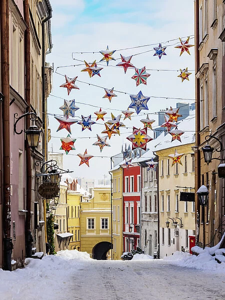 Christmas decorations at Grodzka Street, Old Town, winter, Lublin, Lublin Voivodeship