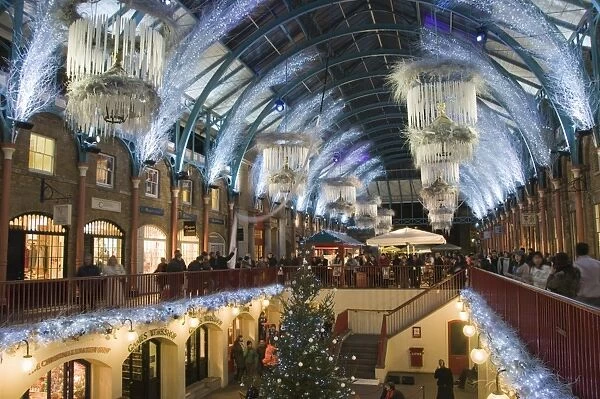 Christmas decorations in the restaurant area of Covent Garden, London, England