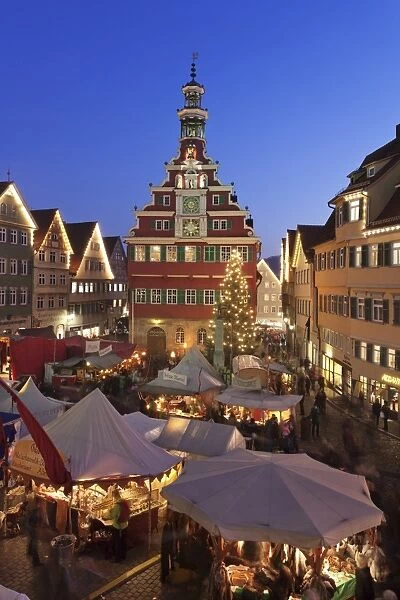 Christmas fair at the marketplace in front of the old town hall, Esslingen, Baden Wurttemberg, Germany, Europe