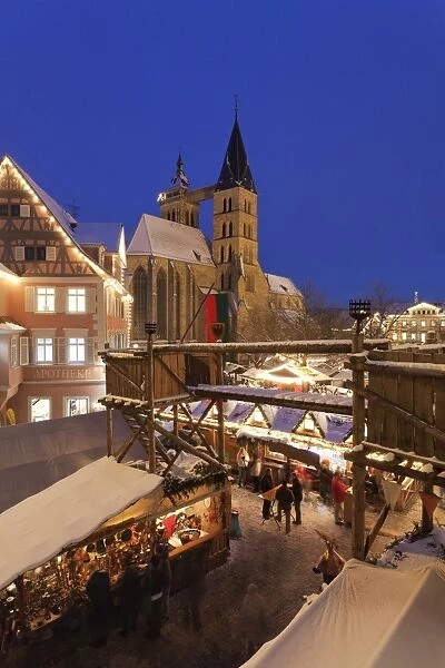 Christmas fair at the marketplace with Sankt Dionys church, Esslingen, Baden Wurttemberg, Germany, Europe