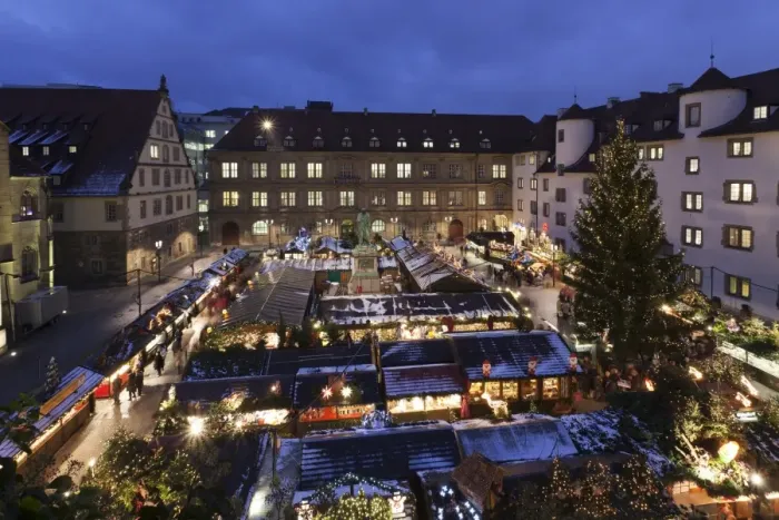 Framed Print : Christmas fair on Schillerplatz Square, Stuttgart, Baden Wurttemberg, Germany, Europe