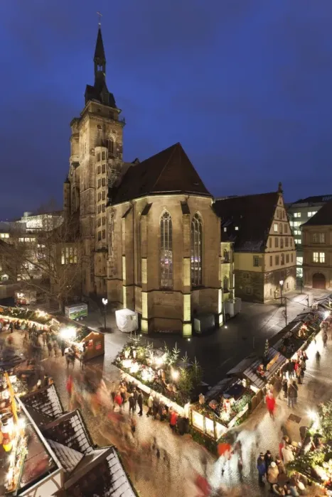 Framed Print : Christmas fair on Schillerplatz Square, Stiftskirche church, Stuttgart, Baden Wurttemberg, Germany, Europe