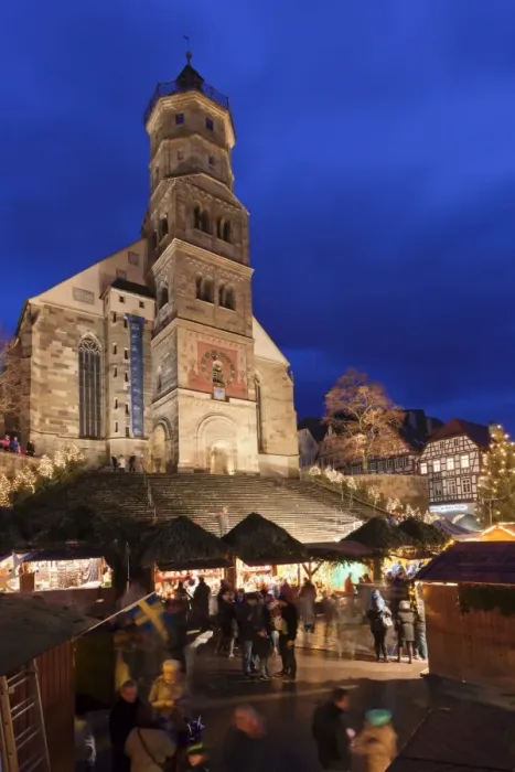 Framed Print : Christmas fair, St. Michael Church, market place, Schwaebisch Hall, Hohenlohe, Baden Wurttemberg, Germany, Europe