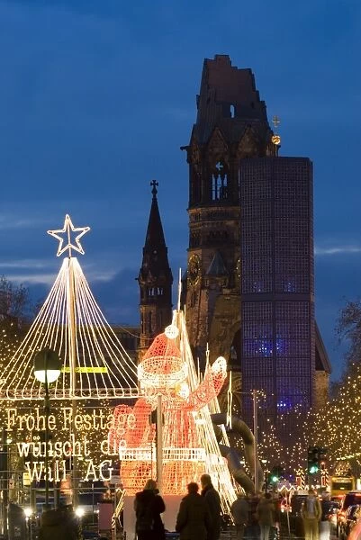 Christmas lights leading up to the Kaiser Wilhelm Memorial Church, Berlin, Germany, Europe