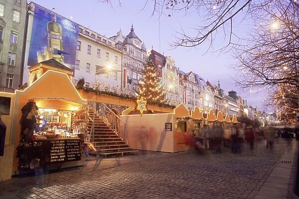 Christmas market and Christmas tree in Wenceslas Square (Vaclavske namesti)