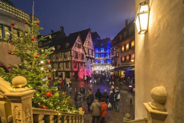 Framed Print : Christmas Markets in the old medieval town enriched by colourful lights, Colmar Framed Print : Christmas Markets in the old medieval town enriched by colourful lights, Colmar