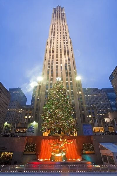 Christmas tree in front of the Rockefeller Centre building on Fifth Avenue