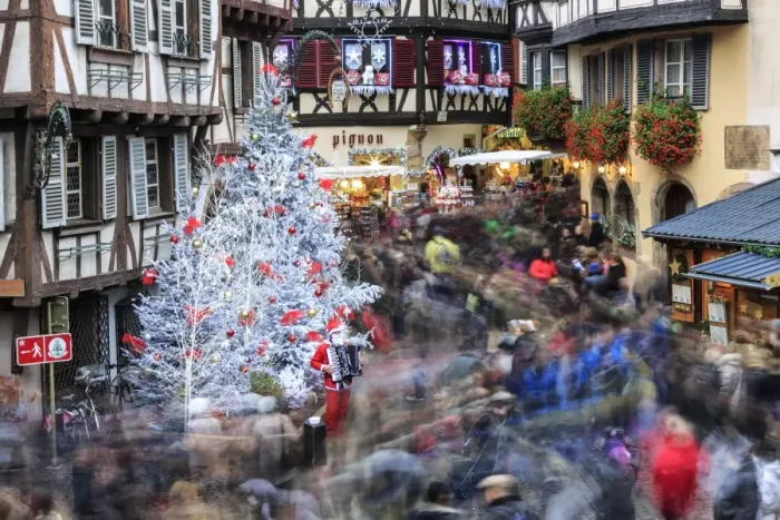 Framed Print : Christmas tree and Santa Claus in the pedestrian roads of the old town, Colmar, Haut-Rhin Framed Print : Christmas tree and Santa Claus in the pedestrian roads of the old town, Colmar, Haut-Rhin