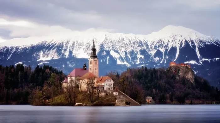 Framed Print : Church of the Assumption and Bled Castle, Lake Bled, Slovenia, Europe Framed Print : Church of the Assumption and Bled Castle, Lake Bled, Slovenia, Europe
