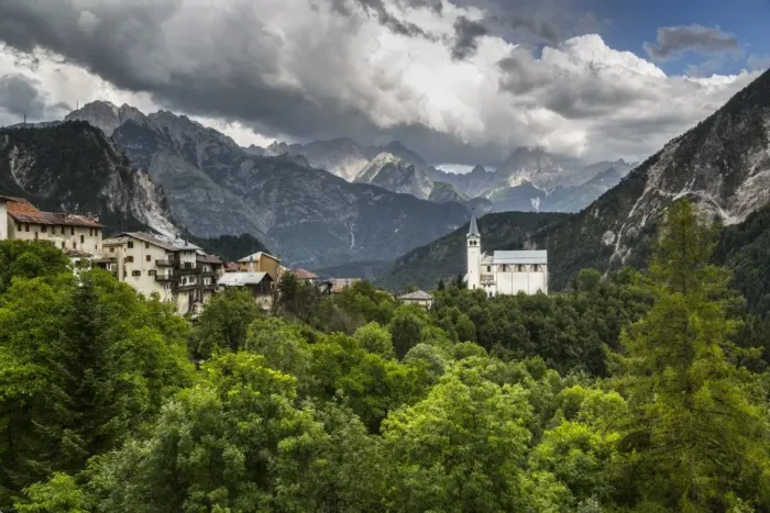 Framed Print : Church and background mountains, Valle di Cadore, Province of Veneto, Dolomites, Italy Framed Print : Church and background mountains, Valle di Cadore, Province of Veneto, Dolomites, Italy