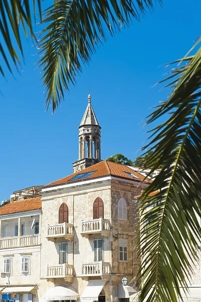 Church bell tower in Hvar town centre, Hvar Island, Dalmatian Coast, Croatia, Europe