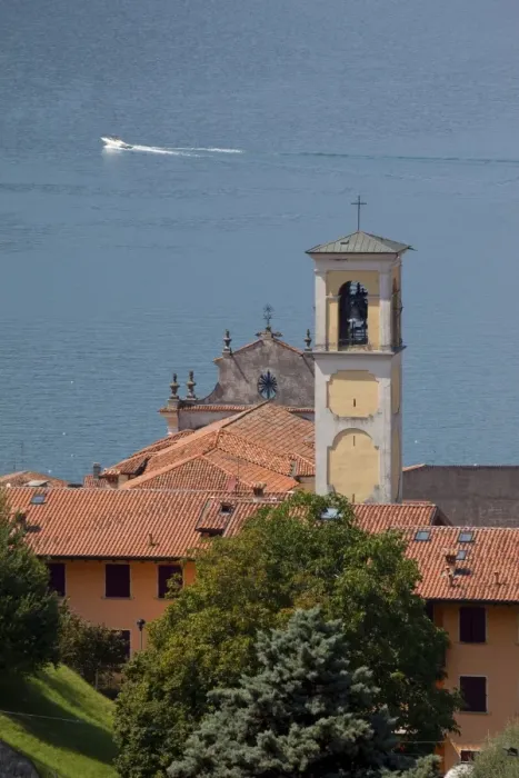 Framed Print : Church belltower, Sulzano, Lake Iseo, Lombardy, Italian Lakes, Italy, Europe