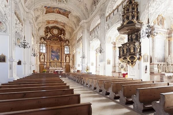 Church of Benedictine Abbey, Benediktbeuren, Bad Toelz Wolfratshausen, Upper Bavaria, Bavaria, Germany, Europe