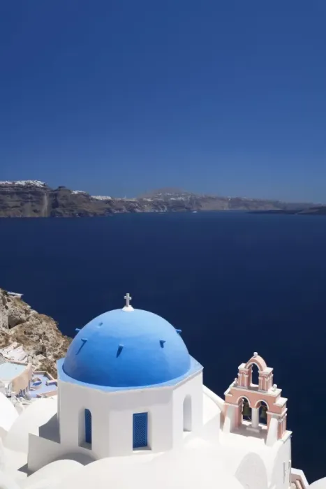 Framed Print : Church with blue dome with view of the Aegean Sea, Oia, Santorini, Cyclades, Greek Islands, Greece, Europe Framed Print : Church with blue dome with view of the Aegean Sea, Oia, Santorini, Cyclades, Greek Islands, Greece, Europe