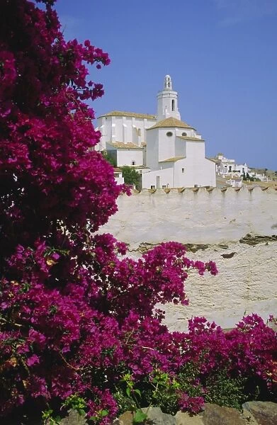 Church and bougainvillea flowers