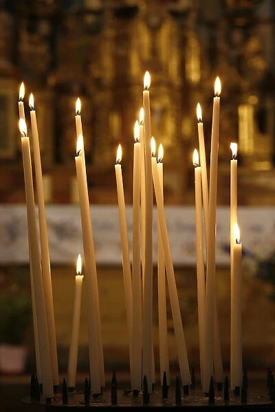 Church candles, Notre-Dame de la Gorge, Haute Savoie, France, Europe