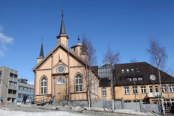 Church in the harbour square, Tromso, arctic Norway, Scandinavia, Europe