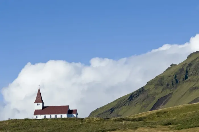 Framed Print : Church on hill, Vik, Iceland, Polar Regions Framed Print : Church on hill, Vik, Iceland, Polar Regions
