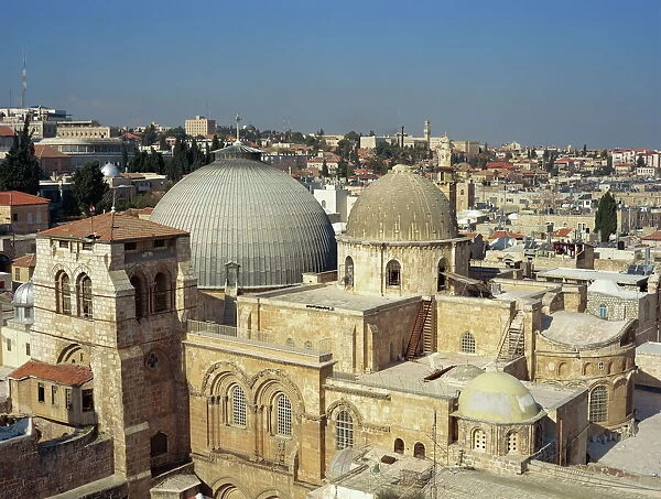 Church of the Holy Sepulchre with old city of Jerusalem behind, Israel, Middle East