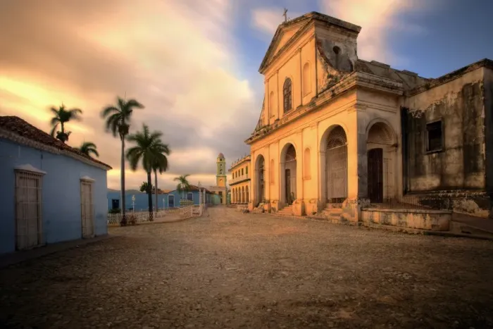 Framed Print : The church of the Holy Trinity bathed in evening light, Plaza Mayor, Trinidad Framed Print : The church of the Holy Trinity bathed in evening light, Plaza Mayor, Trinidad