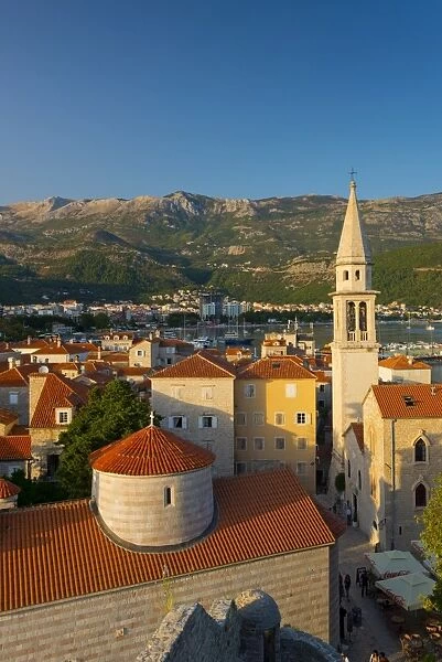 Church of the Holy Trinity (Crkva Sv. Trojice) on left, and Sveti Ivan (Church of St. John), Old Town (Stari Grad), Budva, Montenegro, Europe