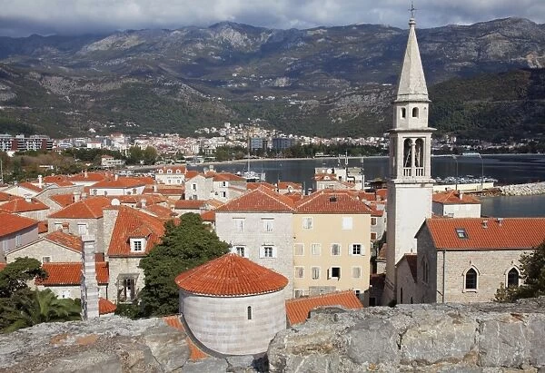 Church of the Holy Trinity, St. Johns Church and the rooftops of Budva old town