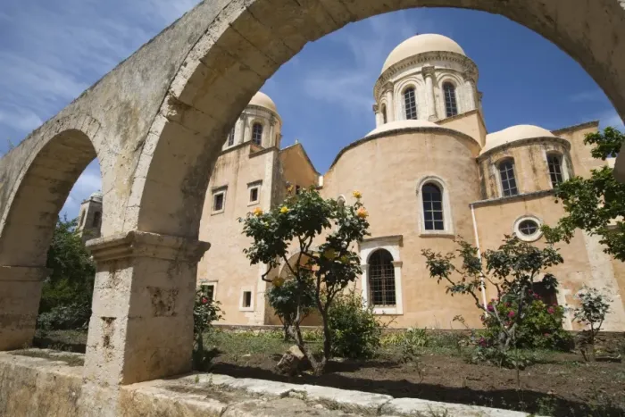 Framed Print : Church inside the monastery complex, Agia Triada Monastery (Moni Zangarolo), Akrotiri Peninsula, Chania region, Crete, Greek Islands, Greece, Europe