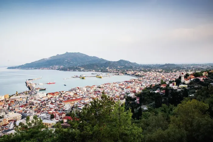 Framed Print : Church of Panagia Pikridiotissa with beautiful view of Zakynthos town at sunrise, Zante, Greek Islands, Greece Framed Print : Church of Panagia Pikridiotissa with beautiful view of Zakynthos town at sunrise, Zante, Greek Islands, Greece