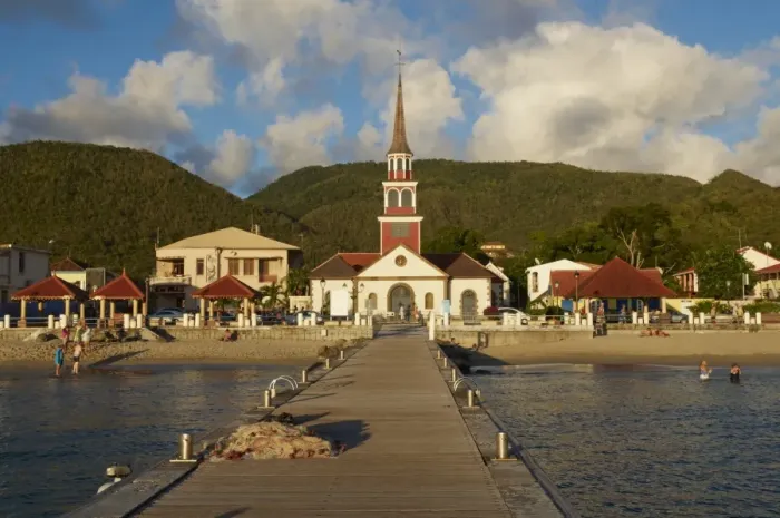 Framed Print : Church and pontoon, Grande Anse, Les Anses d Arlet, Martinique, Windward Islands Framed Print : Church and pontoon, Grande Anse, Les Anses d Arlet, Martinique, Windward Islands