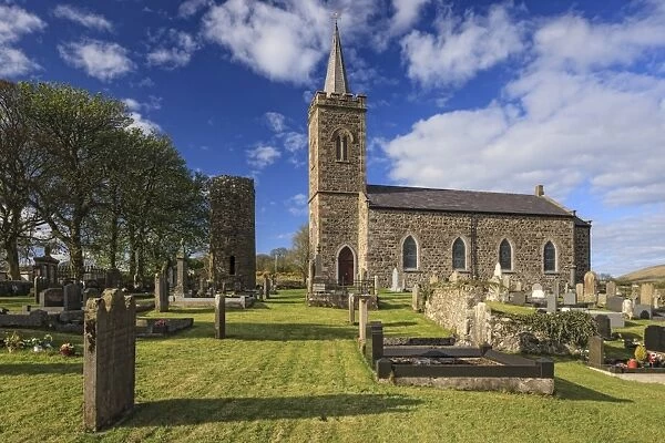 Church and Roundtower, Fermoy, County Antrim, Ulster, Northern Ireland, United Kingdom