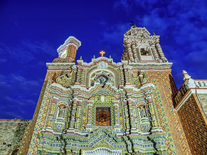 Framed Print : Church of San Francisco Acatepec at dusk, Cholula, Puebla State, Mexico Framed Print : Church of San Francisco Acatepec at dusk, Cholula, Puebla State, Mexico