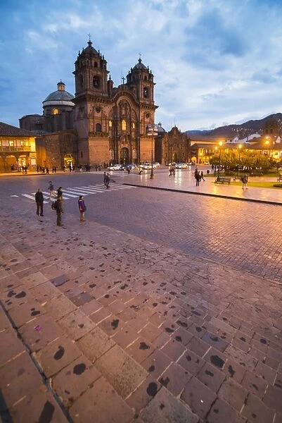 Church of the Society of Jesus in Plaza de Armas at night, UNESCO World Heritage Site