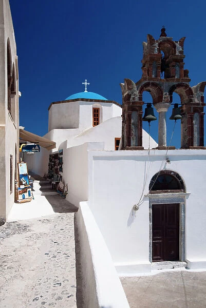 Church and souvenir shop at Santorini, Cyclades, Greek Islands, Greece, Europe