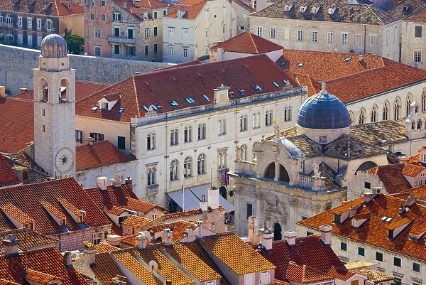 Church of St. Blaise right with Clock Tower on left, Old Town (Stari Grad), UNESCO World Heritage Site, Dubrovnik, Dalmatia, Croatia, Europe