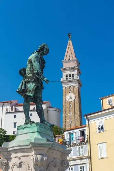 Framed Print : Church of St. George and Giuseppe Tartini statue, Tartinijev trg (Tartini Square), Old Town, Piran, Primorska, Slovenian Istria, Slovenia, Europe Framed Print : Church of St. George and Giuseppe Tartini statue, Tartinijev trg (Tartini Square), Old Town, Piran, Primorska, Slovenian Istria, Slovenia, Europe