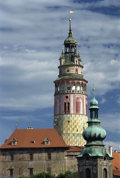 The former church of St. Jost and the Castle Round tower in Cesky Krumlov