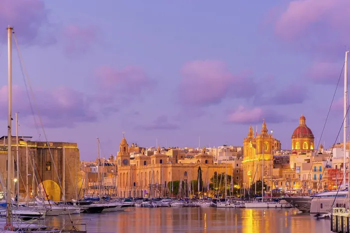 Framed Print : Church of St. Lawrence and Malta Maritime Museum at dusk, Grand Harbour, Birgu, Malta Framed Print : Church of St. Lawrence and Malta Maritime Museum at dusk, Grand Harbour, Birgu, Malta